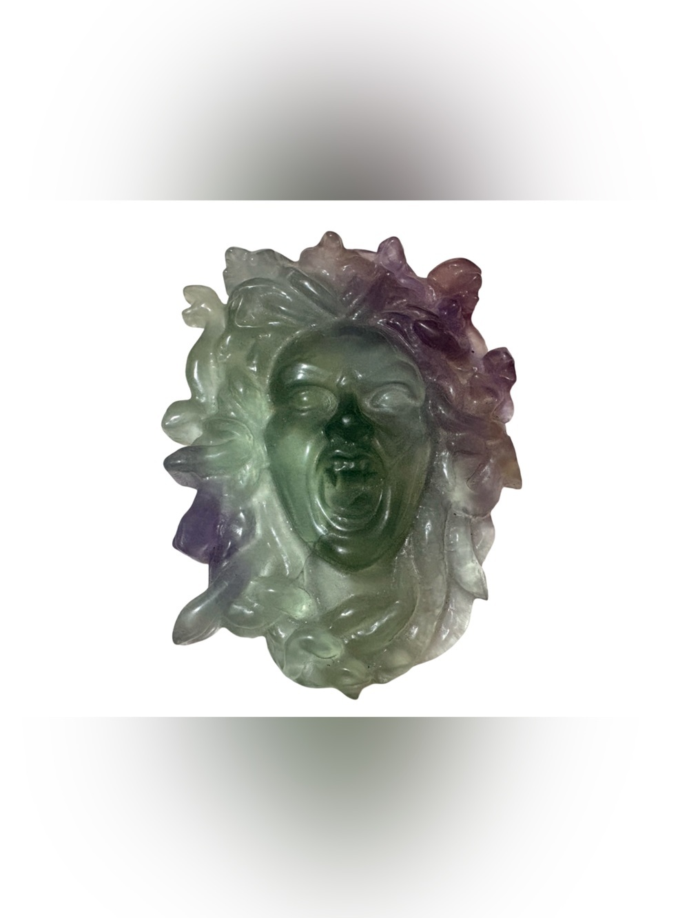 Rainbow Fluorite Medusa Head Carving Mythological Crystal Sculpture